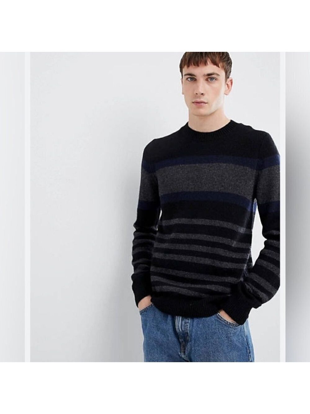 * Selected Homme Joe Striped Wool Blend Crewneck Sweater Size M